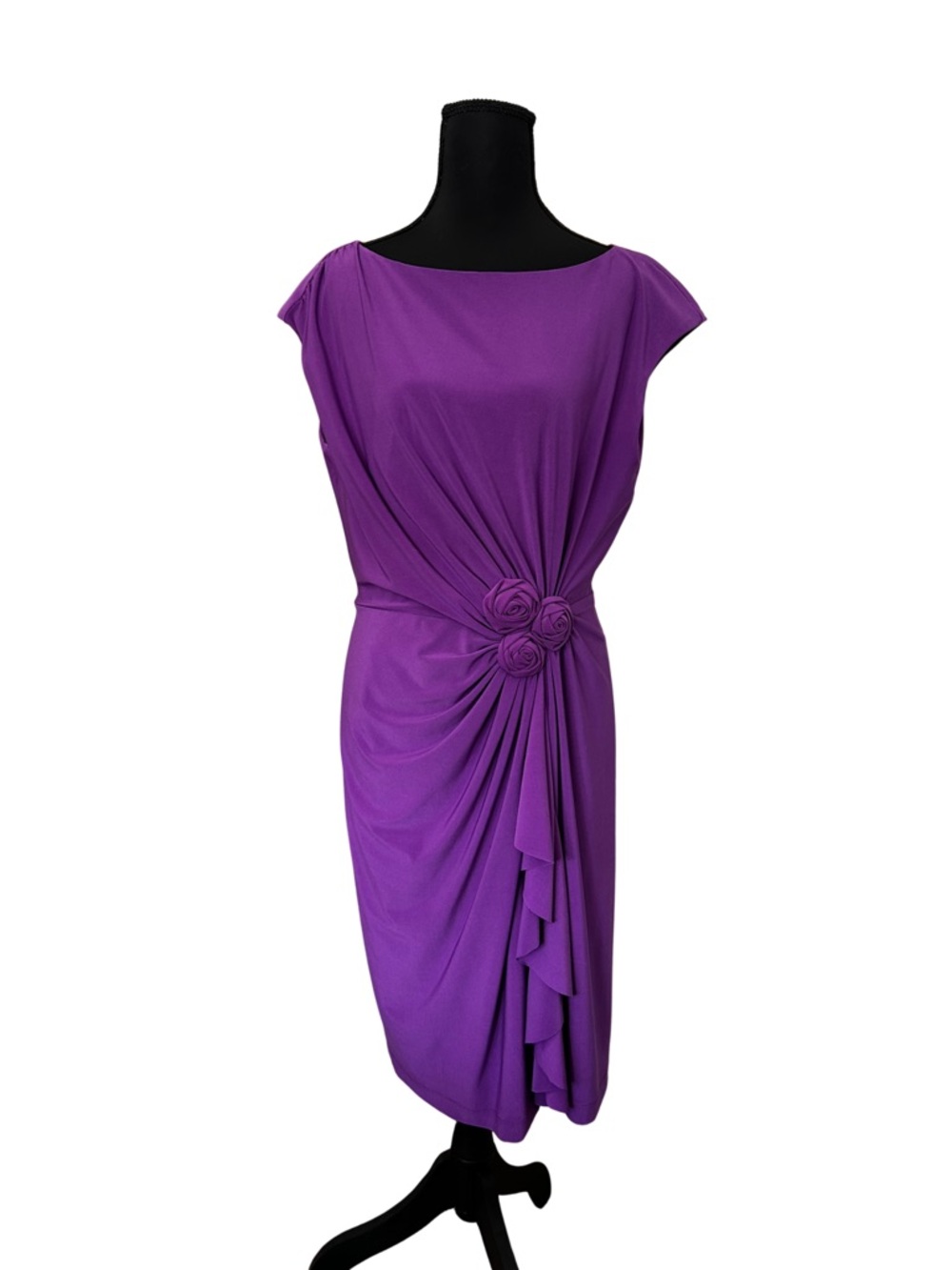 Jones Wear Purple Midi Dress with Rosette Detail